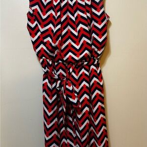 Amanda Lane Chevron Sleeveless Dress - Red, Black, White